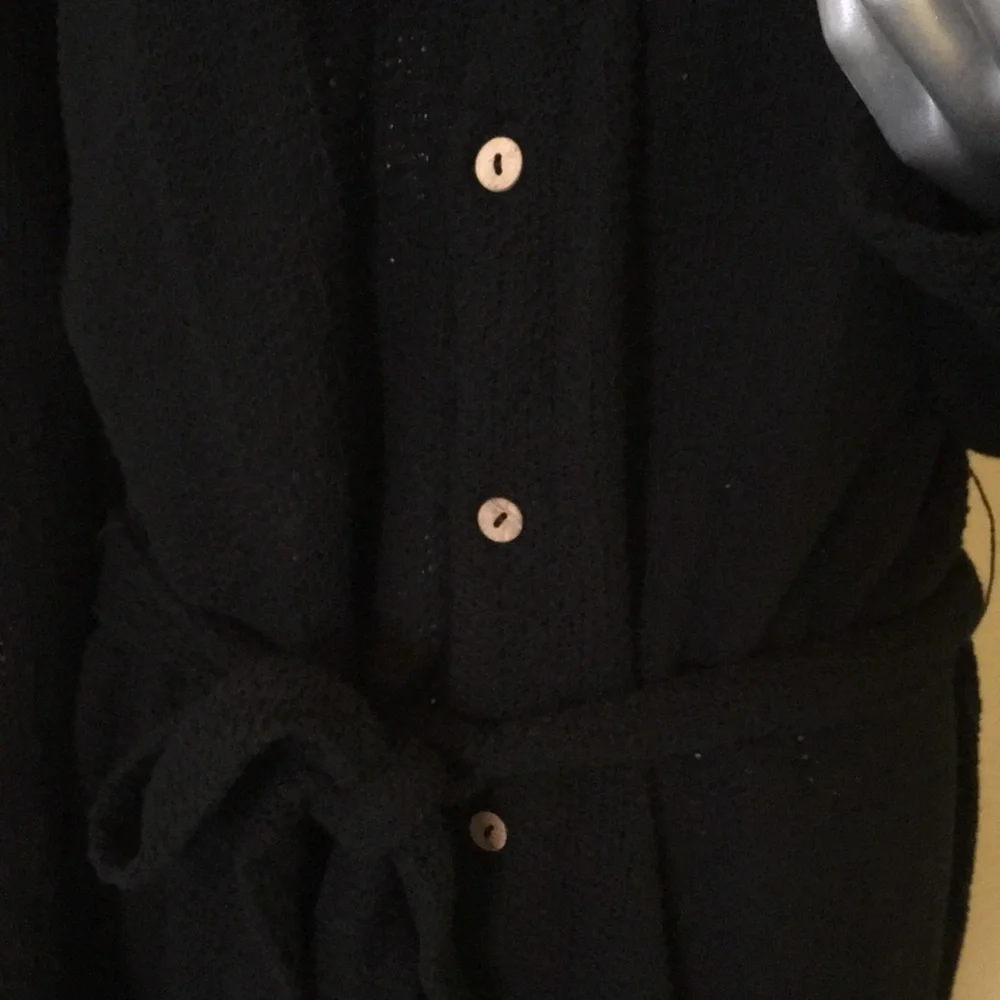 FREE PEOPLE BEACH | Black Cotton Belted Duster Cardigan Sweater